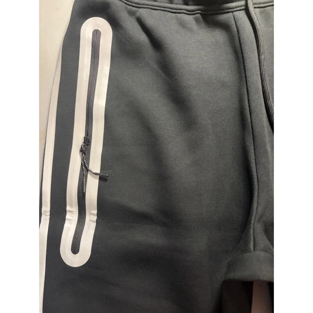 Nike Tech Fleece Joggers Mens Large Black White Stripe Tapered Sweatpants NEW